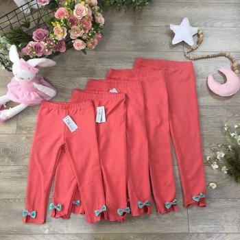 Quần legging nỉ da cá chun xe gấu nơ - hồng cam